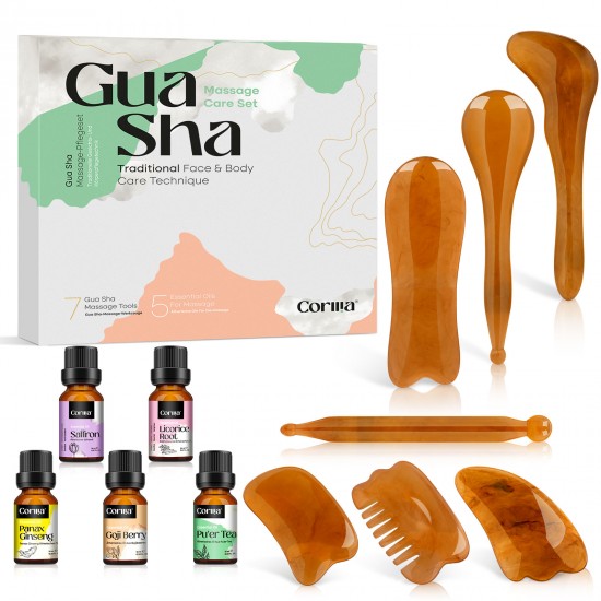 Gua Sha Facial Tools and Massage Oil Set, 12 in 1